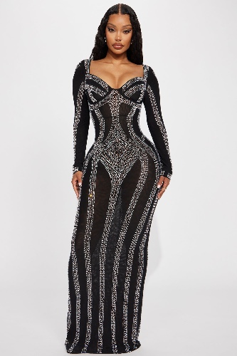 Alise Rhinestone Gown - Black