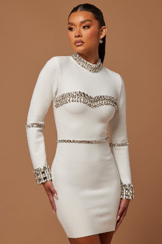Amelia Embellished Mini Dress - White