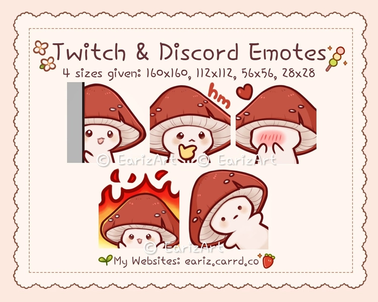 Twitch | Discord Emotes Pack (5) | Cute Mushroom Emotes Set 2
