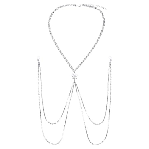 D.Bella Fake Nipple Piercing with Chain Fake Nipple Rings for Women Sexy Non Piercing Nipple Ring with Necklaces Adjustable Nipple Noose Fake Nipple Ring Non Piercing Nipple Jewelry - Silver(a)