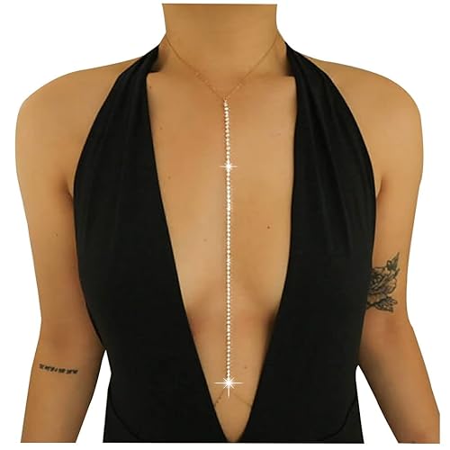Bomine Rhinestone Body Chain Bra Crystal Bikini Body Jewelry Necklace Bikini Sexy Chains for Women and Girls (Gold), 1 Count (Pack of 1)