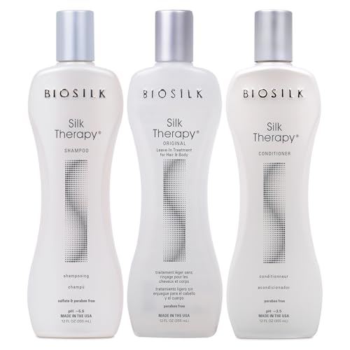 BioSilk 3-Piece Silk Therapy Shampoo, Conditioner & Serum Kit, Haircare For Incredible Shine, Sulfate, Paraben, & Cruelty-Free, 12 Oz (3 Products) - Hair Cleaner Conditioner