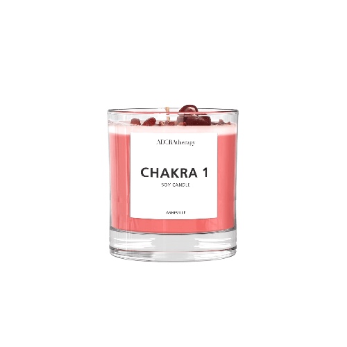 Chakra 1 Soy Candle with Red Jasper Gemstones - 10 Oz