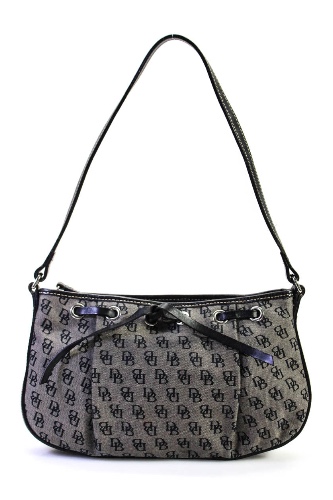 Dooney & Bourke Canvas Monogram Print Tassel Aubergine Top Handle Handbag Gray | black