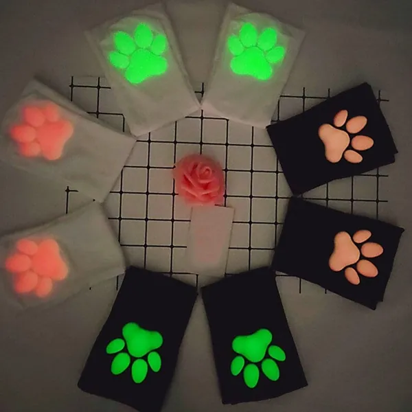 Lovely Luminous Cat Paw Socks. Long Cat Socks. Cute Lolita Socks. Cute Fluorescent 3D Kitten Cat Paws Thigh High Stockings. Gift For Her.