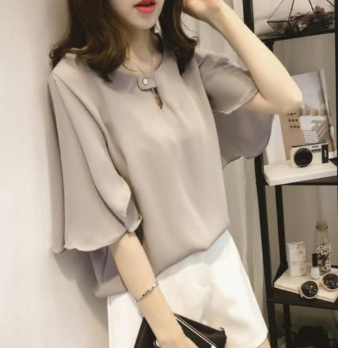 Womens Business Casual Wide Sleeve Blouse - Gray / L