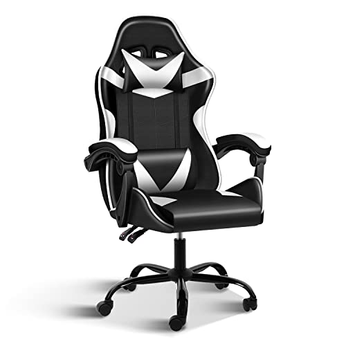 YSSOA Gaming Chair, Big and Tall Gamer Chair, Racing Style Adjustable Swivel Office Chair, Ergonomic Video Game Chairs with Headrest and Lumbar Support - Black/White