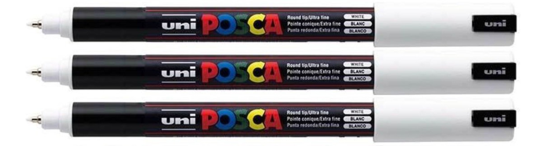 posca Authentic Marker Set, 3 White Professional Grade Paint Markers with 1MR Extra Fine Tip