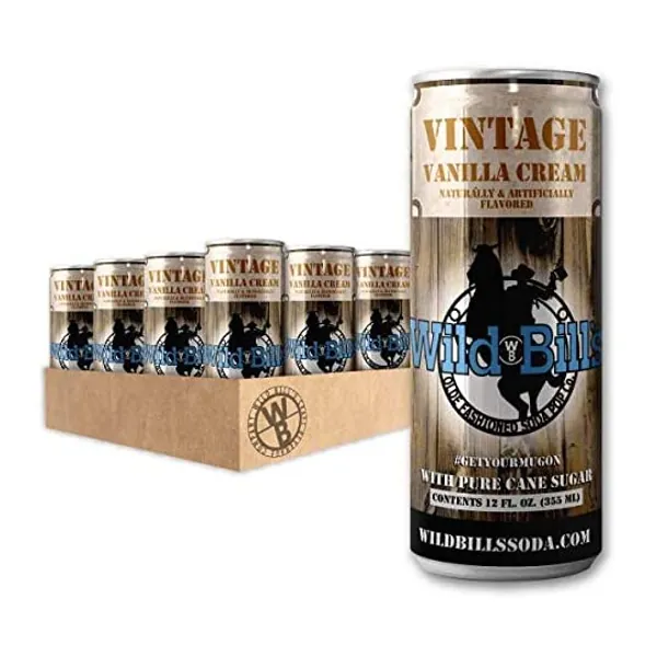 
                            Wild Bill's - Vanilla Cream, Classic Soda Pop, Pure Cane Sugar, NO High Fructose Corn Syrup, Caffeine Free, Gluten Free, Vegan (12 oz, 12-Pack)
                        