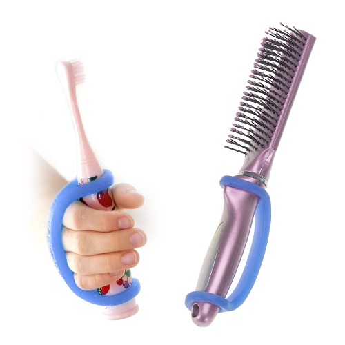 EazyHold Blue Silicone Universal Cuff, Assistive Hand Grip Holder for Special Needs, Cerebral Palsy, Handicap, Pediatric Mobility Daily Living Aid, Therapy Equipment with Adaptive Handles 2-Pack 5.25" - Blue