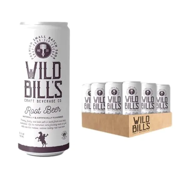 
                            Wild Bill's - Root Beer, Classic Soda Pop, Pure Cane Sugar, NO High Fructose Corn Syrup, Caffeine Free, Gluten Free, Vegan Friendly (12 oz, 12-Pack)
                        