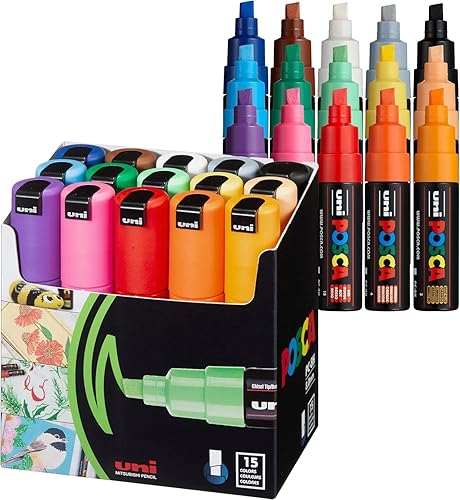 Mitsubishi Pencil Co., Ltd. Uni-POSCA PC8K15C Paint Marker Pen Bold Point Set of 15 (Japan Import) - Chisel