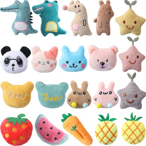 20 Pieces Catnip Toys for Indoor Cat Plush Cat Chew Toys Cute Kitten Catnip Toys Cat Pillow Toys Kitten Entertaining Toys Interactive Cat Toys in 20 Different Cute Shapes Design for Cat Kitten Kitty