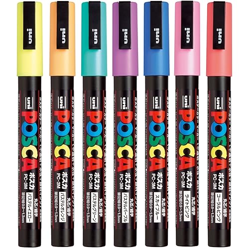 Uni Posca Paint Marker Pen, Fine Point, Set of 7 Natural Color (PC-3M 7C),Original Version - Set of 7 colors - Single Item