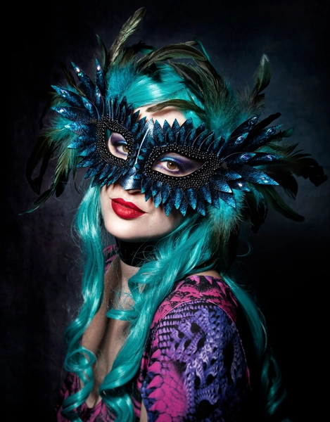 Gorgeous Blue Mask of Leather and Feathers