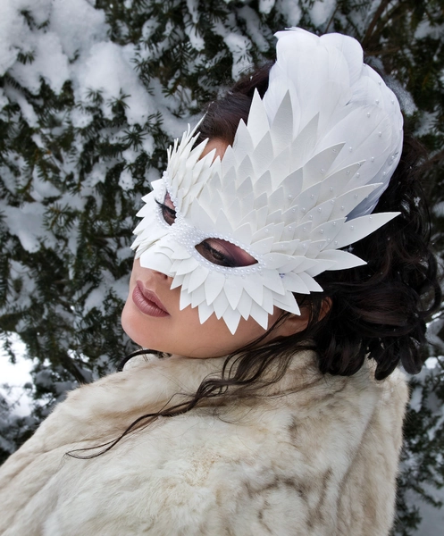 Lovely White Mask of Leather and Feathers