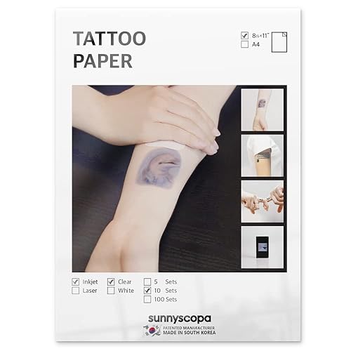 Sunnyscopa Printable Temporary Tattoo Paper for INKJET printer - US LETTER SIZE 8.5"X11", 10 SHEETS - DIY Personalized Image Transfer Sheet for skin - Custom Waterslide Decal Stencil Henna - 10 sheets - Inkjet Tattoo