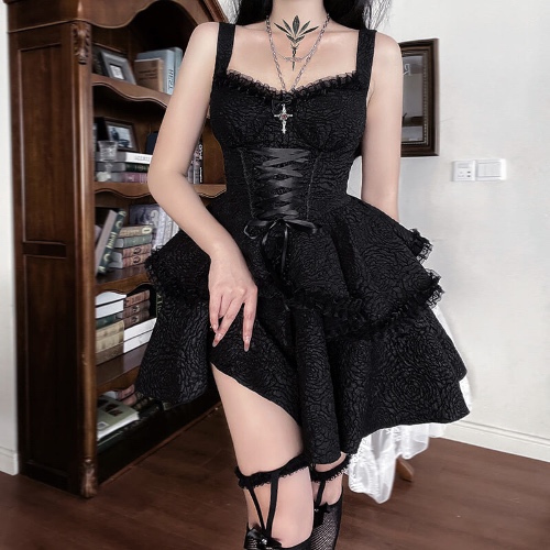 Gothic Double-Layered Polyester Party Dress - Polyester / S - Bust 73-86 cm