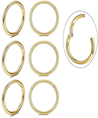 Unisex Dainty Tiny 18k Real Gold Plating Cartilage Huggie Hoop Earrings, 16G Surgical Steel Small Endless Hinged Hoops Earring for Earlobe Cartilage Helix Rook Daith Conch Nose Lip Body Piercing Jewelry - Gold 8/10/12mm