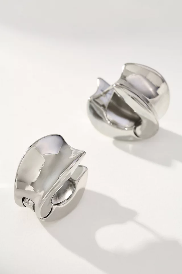 Wide Indented Huggie Hoop Earrings