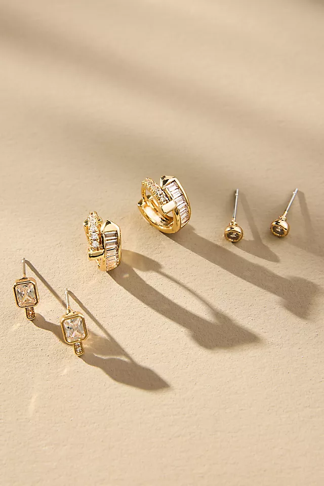 Refined Crystal Post & Huggie Earrings, Set of 3