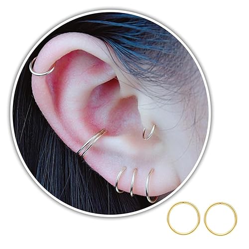 7mm Small Sterling Silver Cartilage Nose Hoop Earrings for Women - Gold 7mm 24 gauge / 1 pair