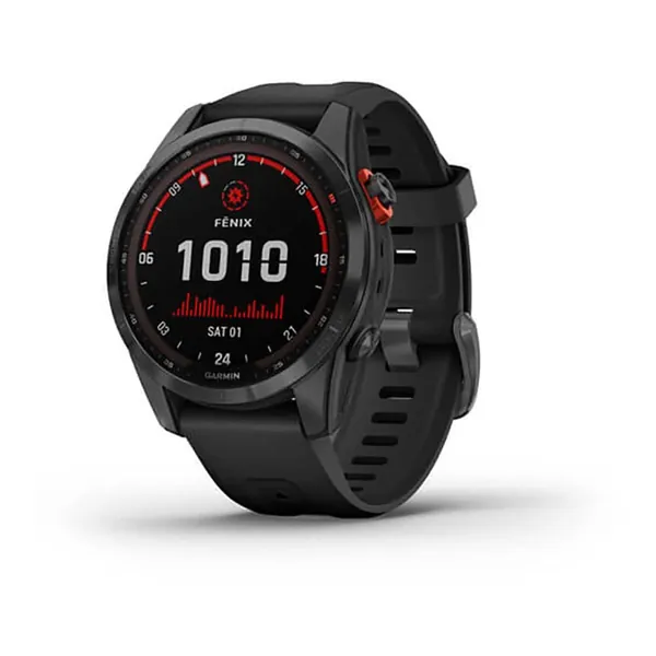 GARMIN Fenix 7S Solar, GPS Multisport Smartwatch, Zonne-Oplaadfunctie, 1,2-inch Display, Garmin Pay, 40+ Sport-apps, Muziek, Tot 14 dagen Batterijduur, Slate Gray en Zwart