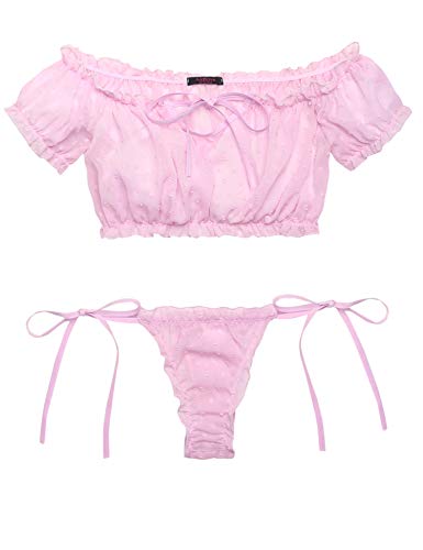 Avidlove Bra and Panty Set Ruffle Lingerie Set Mesh Babydoll Chemise - X-Small - 1-pink
