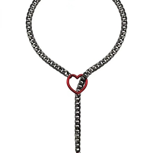 Heart O-Ring Collar & Leash Chain Set - Red Heart Ring
