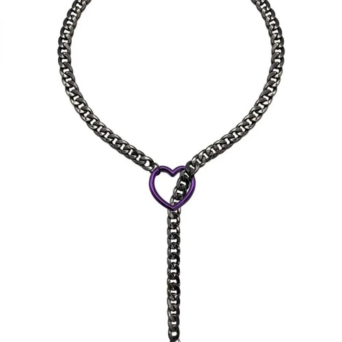 Heart O-Ring Collar & Leash Chain Set - Purple Heart Ring