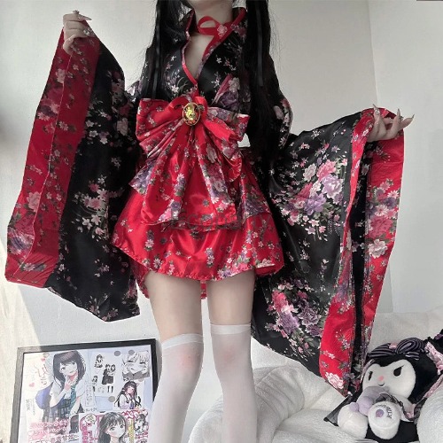 Sultry Kimono Dress Robes - Red / XXXL