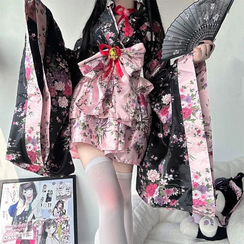 Sultry Kimono Dress Robes - Pink / XXXL