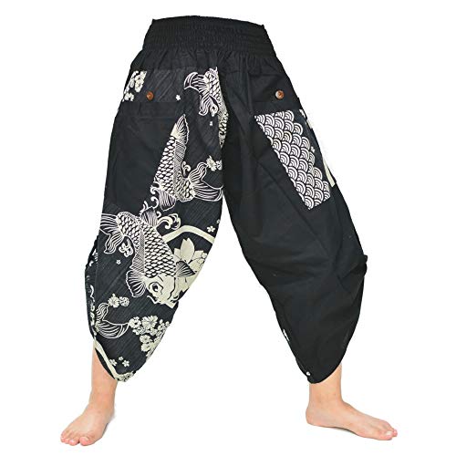 Siamrose Samurai Harem Pants Men Women Yoga Ninja Pants Handmade from Cotton - One Size - black