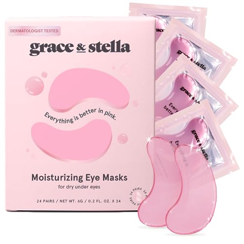 Award Winning Under Eye Mask - (24 Pairs, Pink) Reduce Dark Circles, Puffy Eyes, Undereye Bags, Wrinkles - Gel Under Eye Patches, Self Care by grace and stella - Pink (24 Pairs)