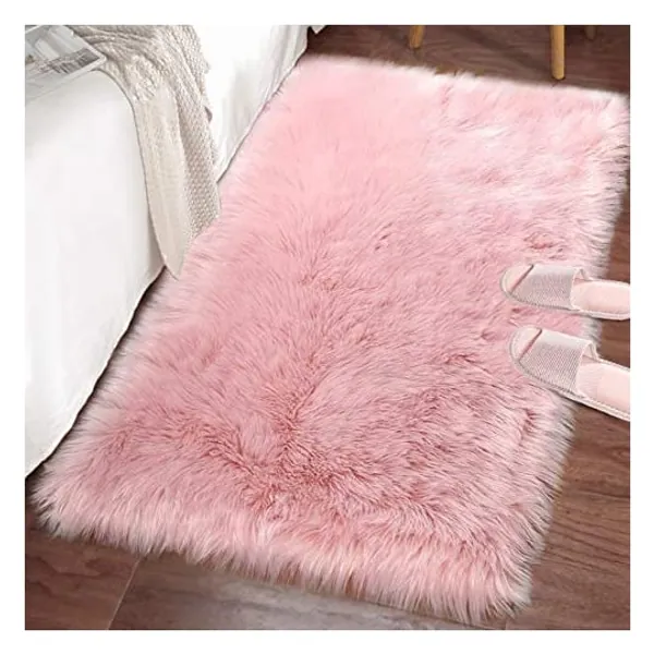 
                            LOCHAS Ultra Soft Fluffy Rugs Faux Fur Sheepskin Area Rug for Bedroom Bedside Living Room Carpet Nursery Washable Floor Mat, 2x3 Feet Pink
                        