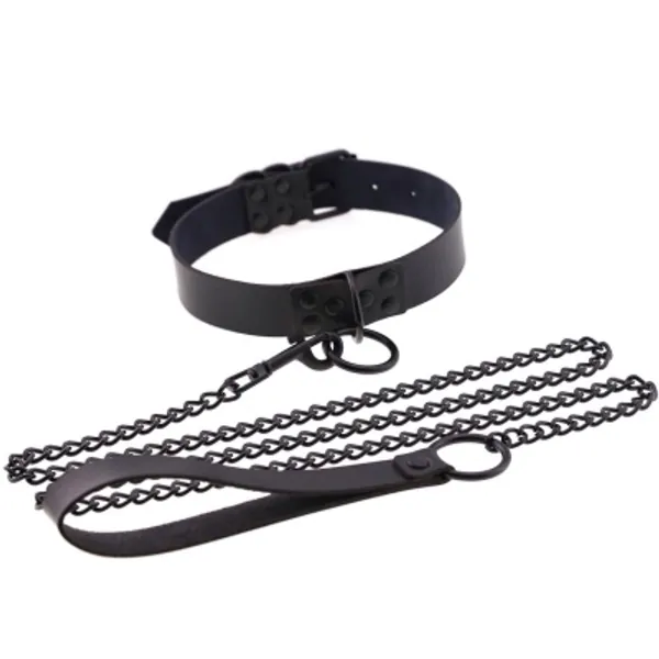 Nhoeuziol Choker Collar Leash PU Leather Neck Belt Flirting Necklace Harness Choker with Leash (Size : A set)