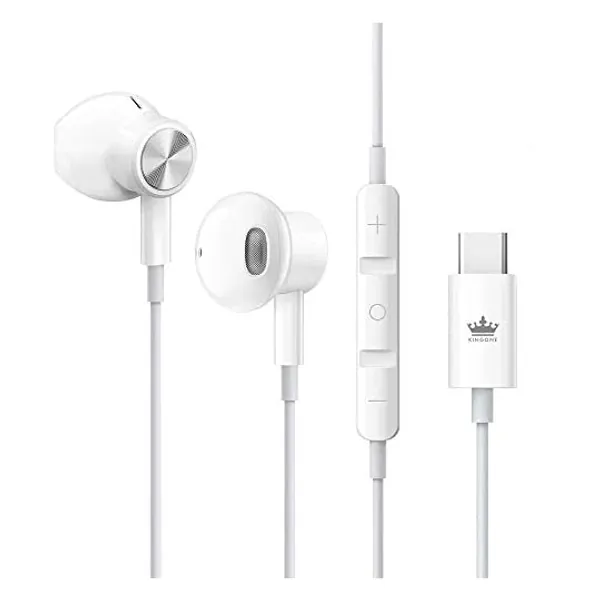
                            KINGONE USB C Headphones 2021 HiFi Stereo Type C Earbuds with Mic and Volume Control Compatible with Google Pixel 4 3 2 XL,Sony XZ2, OnePlus 6T and More Type C Port Model -White
                        