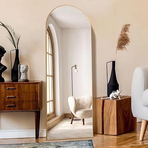 KOCUUY Arched Full Length Mirror, 64”x21” Full Body Mirror Floor Length Mirror, Gold Standing Mirror Full Length, Arched Floor Mirror Living Room, Wall Mirror Hanging Standing Bedroom Metal Frame - Gold - 63.4L x 20.5W inches