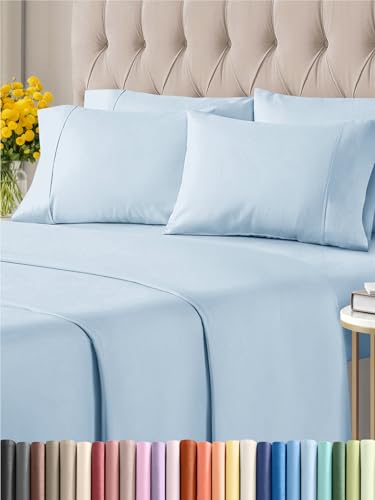 King 6 Piece Sheet Set - Breathable & Cooling Bed Sheets - Hotel Luxury Bed Sheets for Women, Men, Kids & Teens - Comfy Bedding w/ Deep Pockets & Easy Fit - Soft & Wrinkle Free - King Sky Blue Sheets - King - 18 - Sky Blue