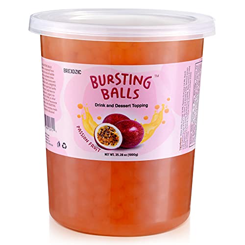 Popping Boba Pearls Bursting Tea Balls Drink & Dessert Topping Strawberry Mango Blueberry Passion Fruit Flavored Bubble Tea Pearls (Passion Fruit, 2 LB 1 Pack) - Passion Fruit - 2 Pound (Pack of 1)