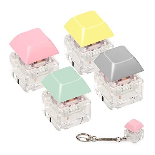 4pcs Keyboard Fidget Keychains, Finger Decompression Toy Button Fidget Toy Keychain Clip Keycap Clicker Fidget Keycap Keychain for Students Teens Adults Relieving Stress