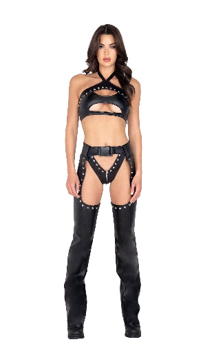 Roma Rave 3977 - Studded Faux Leather Chaps - Large / Black
