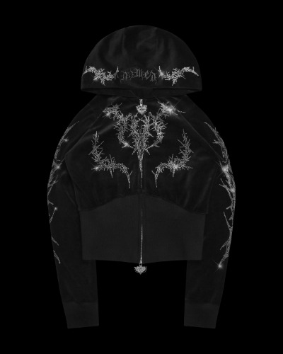 CURSE RHINESTONE VELOUR ZIP HOODIE BLACK | XS