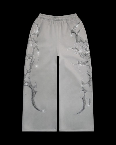 CRASH RHINESTONE OVERSIZED SWEATPANTS SMOKE GREY | S