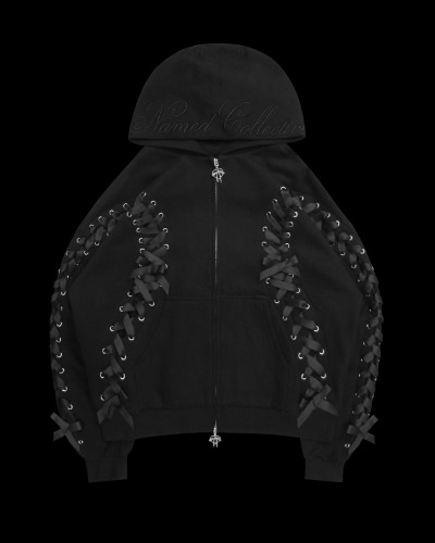 GHOST LACE CORSET ZIP HOODIE BLACK | XS