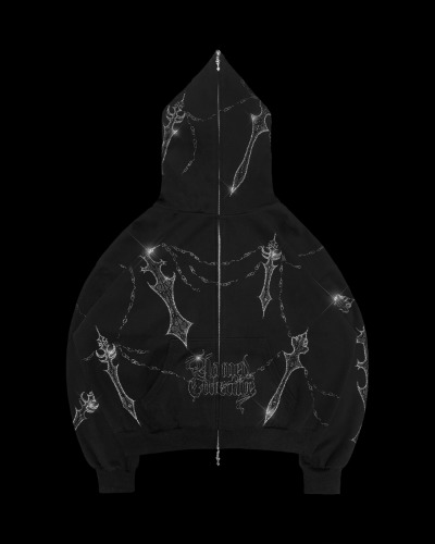 DAGGERS RHINESTONE ZIP HOODIE BLACK | S/M