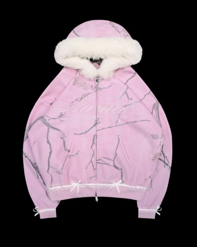 PREY FAUX FUR ZIP HOODIE PINK CAMO | XS