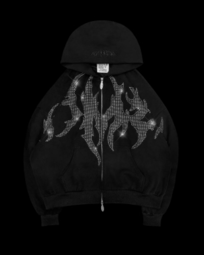 BLADE RHINESTONE ZIP HOODIE BLACK | XS