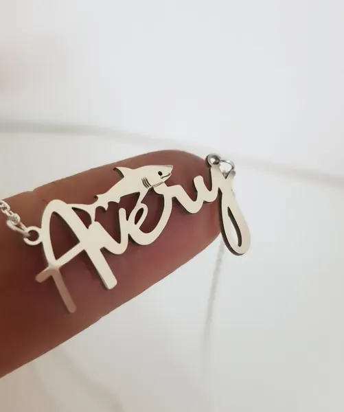 Personalized Shark Name Necklace,Shark Pendant,Ocean Shark Silver Necklace,Blue Shark Name Necklace,Friend Gift,Birthday Gift,Shark Love