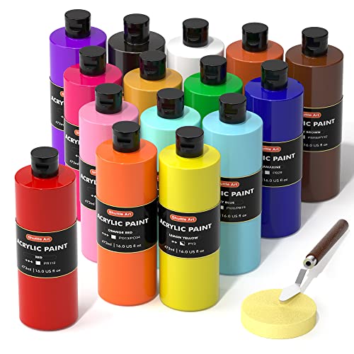 Acrylic Paint, Shuttle Art 24 Colors Acrylic Paint Bottle Set, 250ml/8.45oz Each, Rich Pigments, High Viscosity, Bulk Paint for Artists, Beginners and Kids Painting on Rocks Crafts Canvas Wood Ceramic - 15 Colors 16oz Bottles